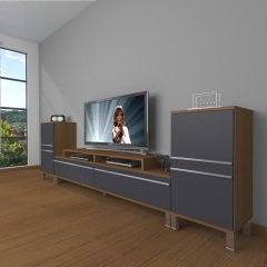 Decoraktiv Ekoflex On2 Mdf Krom Ayaklı Tv Ünitesi Tv Sehpası Ceviz - Antrasit