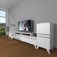 Decoraktiv Ekoflex On2 Mdf Retro Tv Ünitesi Tv Sehpası Parlak Beyaz