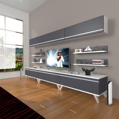 Decoraktiv Eko 8Y Mdf Retro Tv Ünitesi Tv Sehpası Beyaz - Antrasit