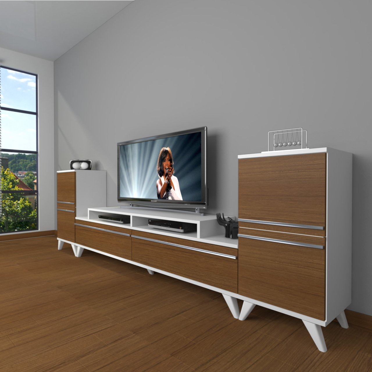 Decoraktiv Ekoflex On2 Mdf Retro Tv Ünitesi Tv Sehpası Beyaz - Ceviz