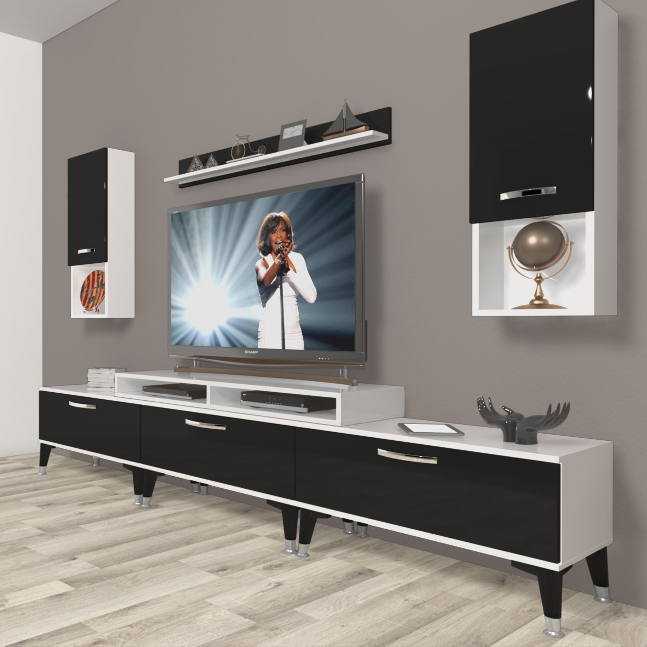 Decoraktiv Ekoflex 270da Slm Silver Tv Ünitesi Tv Sehpası Beyaz - Siyah