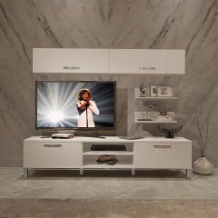 Decoraktiv Eko 5 Slm Dvd Krom Ayaklı Tv Ünitesi Tv Sehpası Parlak Beyaz