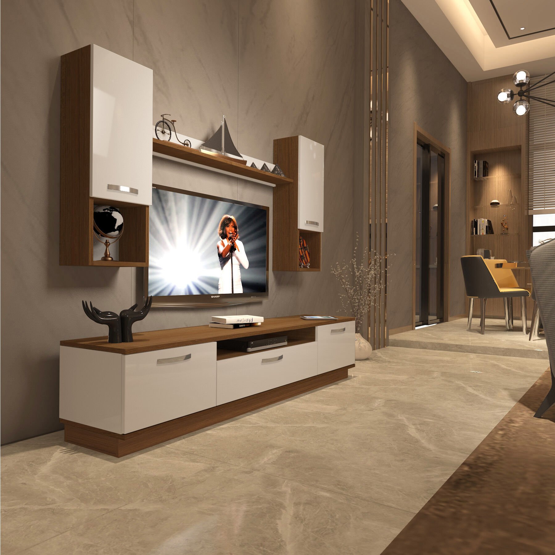 Decoraktiv Trio 5DA Mdf Tv Ünitesi Tv Sehpası Ceviz - Beyaz