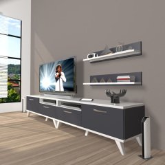 Decoraktiv Eko 200r Mdf Retro Tv Ünitesi Tv Sehpası Beyaz - Antrasit