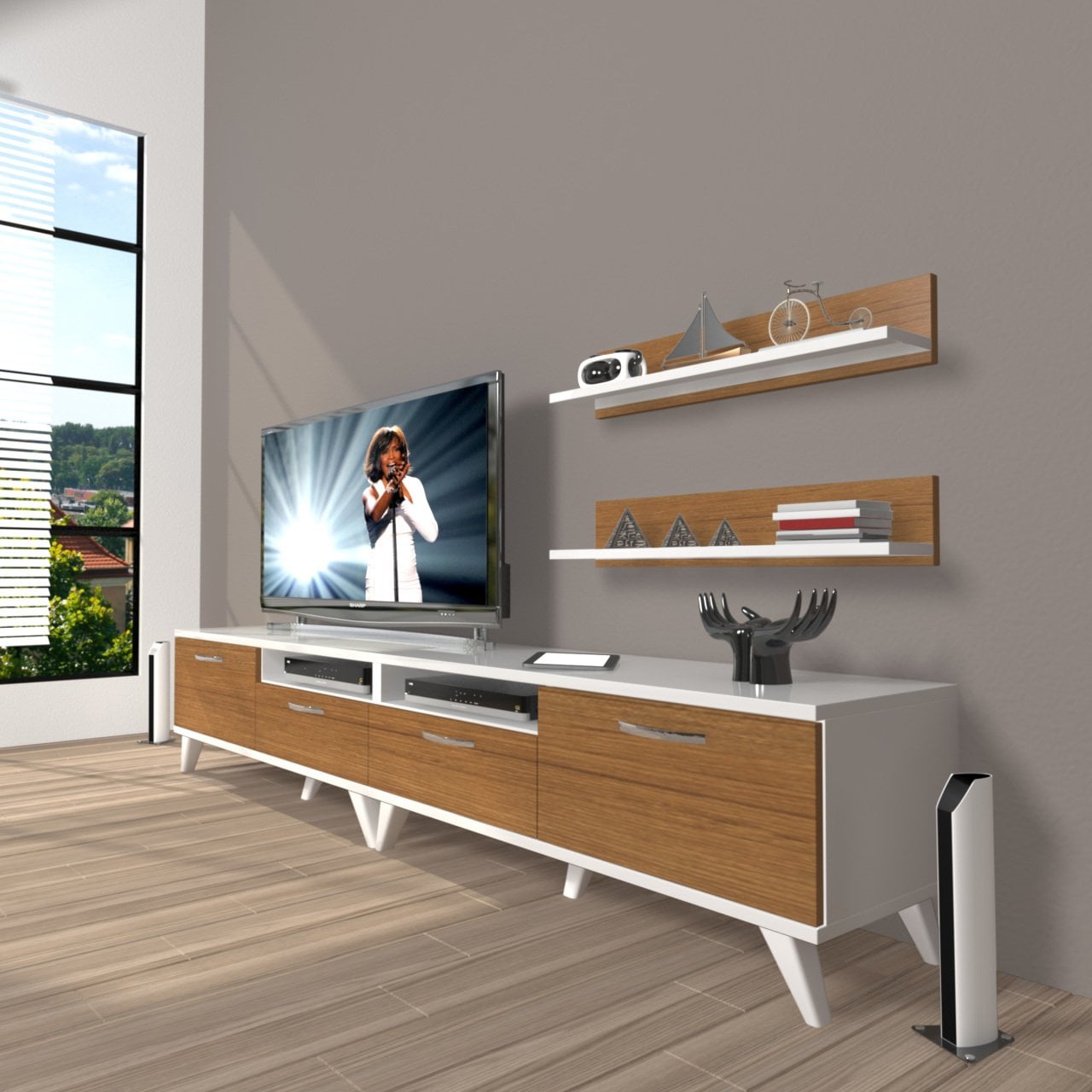 Decoraktiv Eko 200r Mdf Retro Tv Ünitesi Tv Sehpası Beyaz - Ceviz