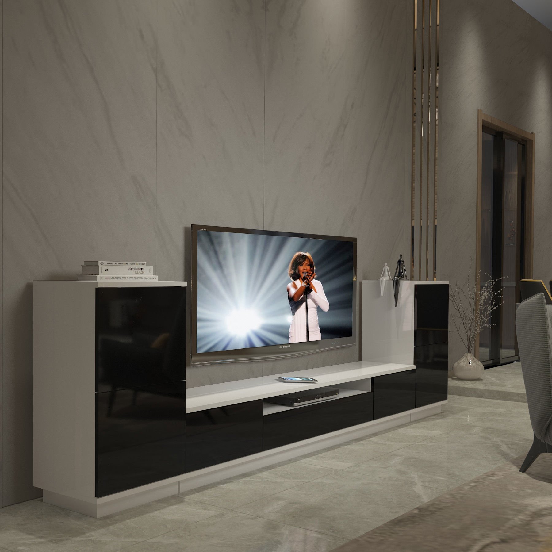 Decoraktiv Trendstyle On2s Slm Tv Ünitesi Tv Sehpası Beyaz - Siyah