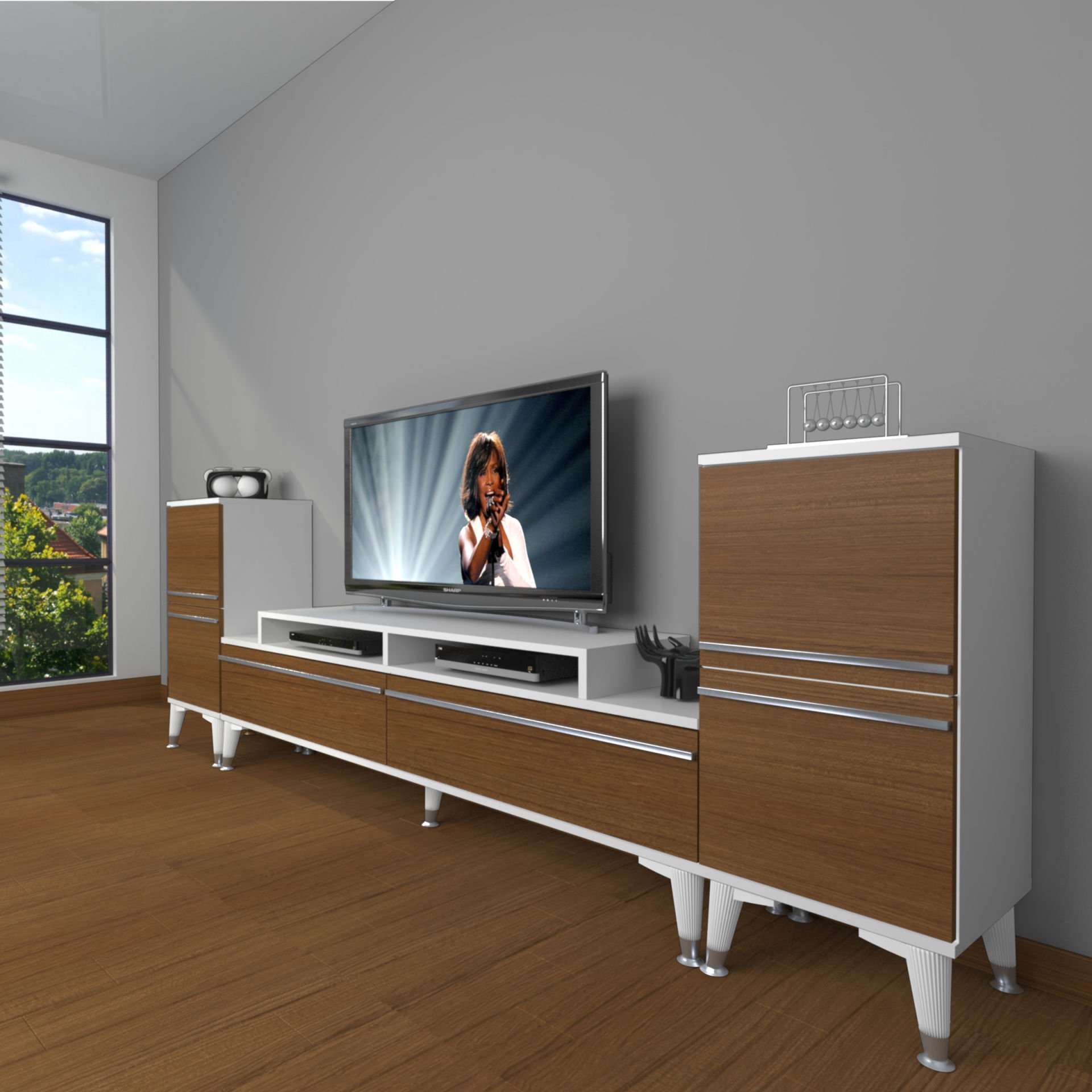 Decoraktiv Ekoflex On2 Mdf Silver Tv Ünitesi Tv Sehpası Beyaz - Ceviz