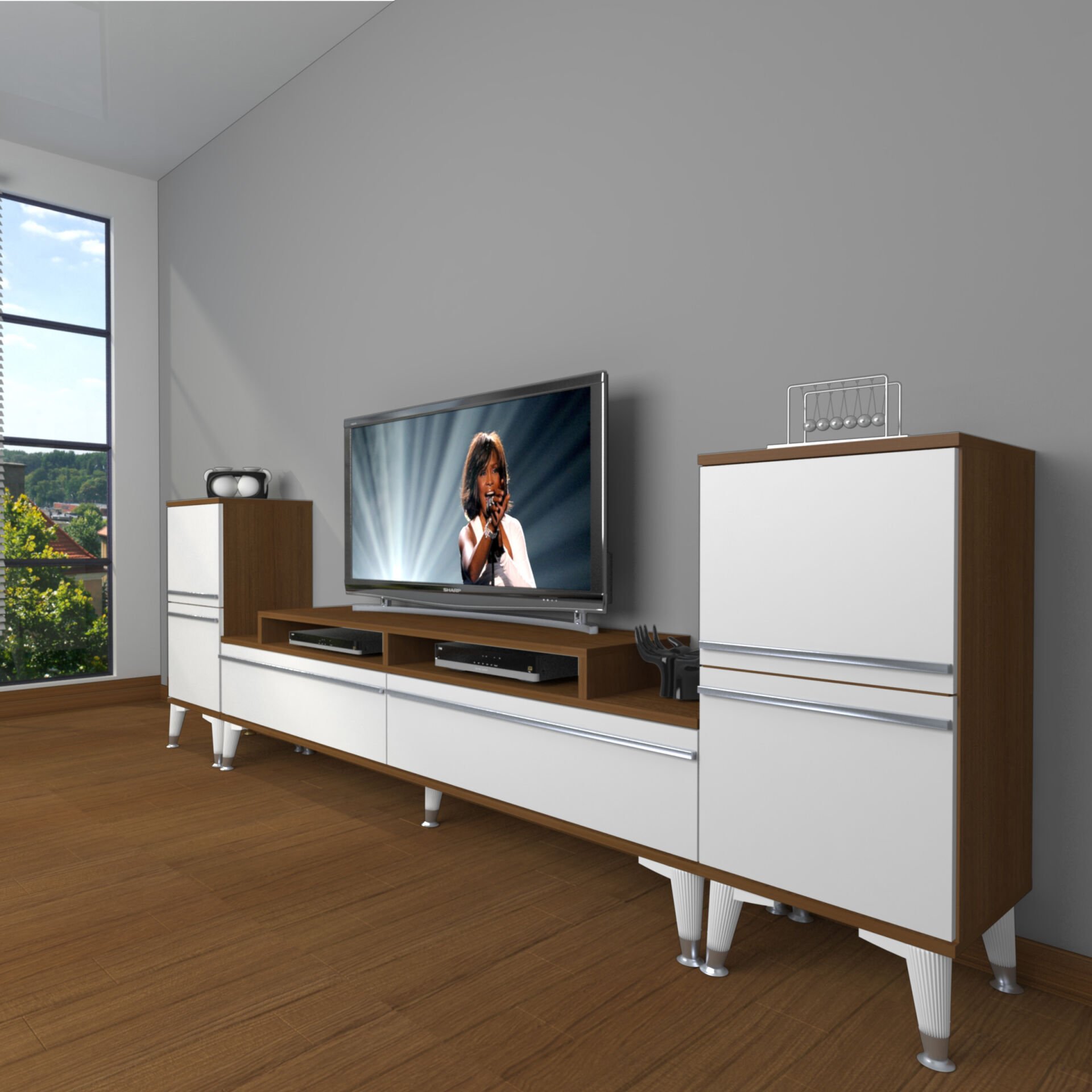 Decoraktiv Ekoflex On2 Mdf Silver Tv Ünitesi Tv Sehpası Ceviz - Beyaz