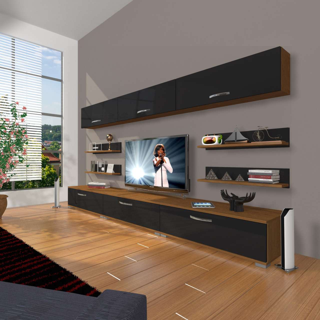 Decoraktiv Eko 8Y Slm Tv Ünitesi Tv Sehpası Ceviz - Siyah