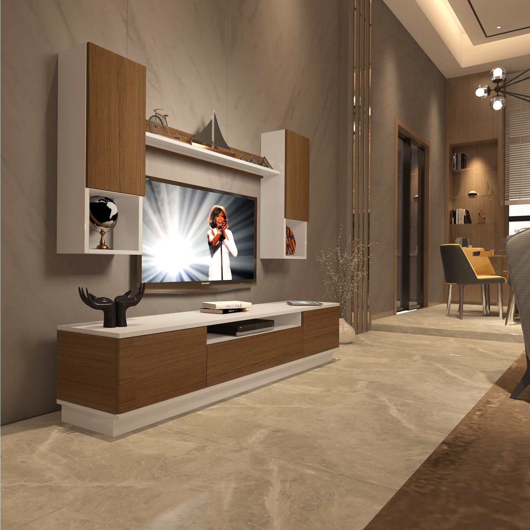 Decoraktiv Trio 5DAS Mdf Tv Ünitesi Tv Sehpası Beyaz - Ceviz
