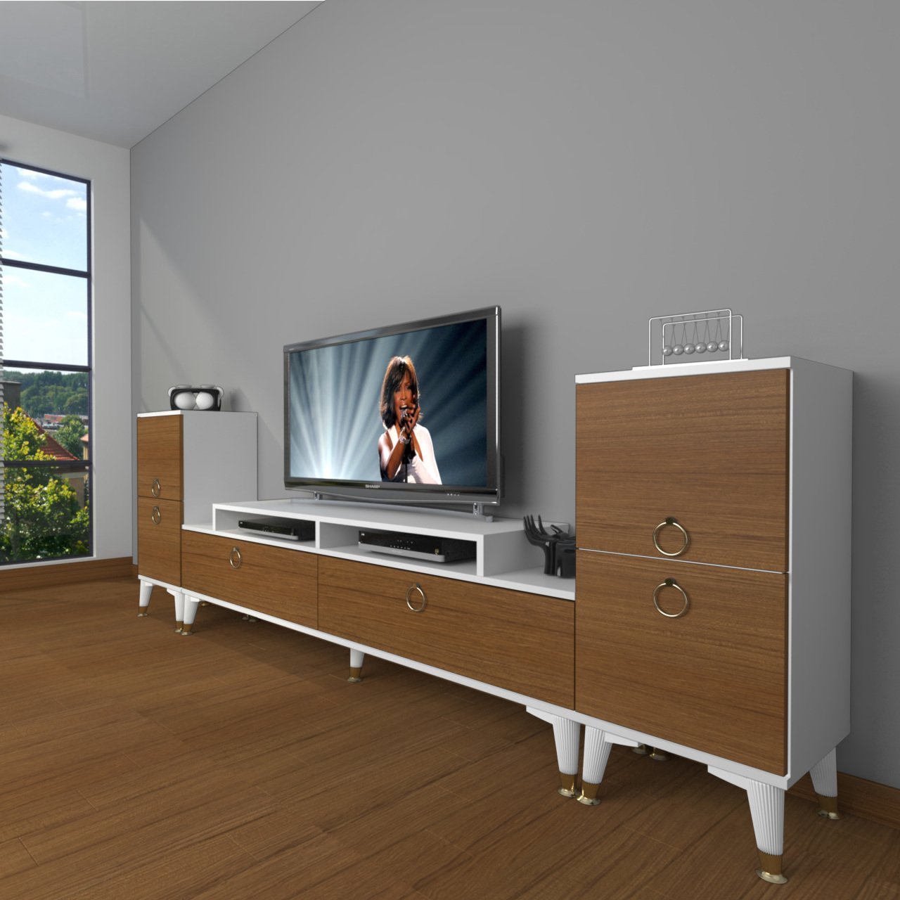 Decoraktiv Ekoflex On2 Mdf Gold Tv Ünitesi Tv Sehpası Beyaz - Ceviz