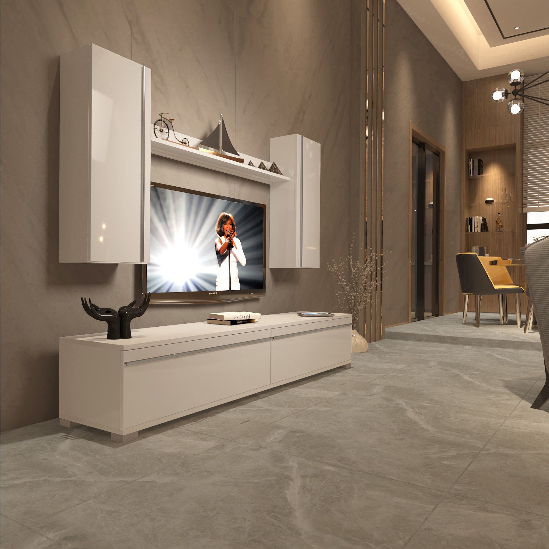 Decoraktiv Eko 5D Mdf Std Tv Ünitesi Tv Sehpası Parlak Beyaz