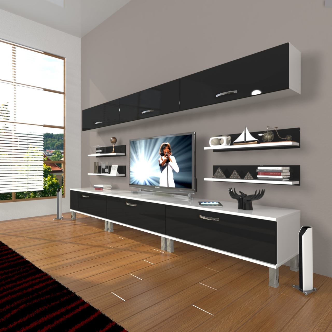 Decoraktiv Eko 8Y Slm Krom Ayaklı Tv Ünitesi Tv Sehpası Beyaz - Siyah