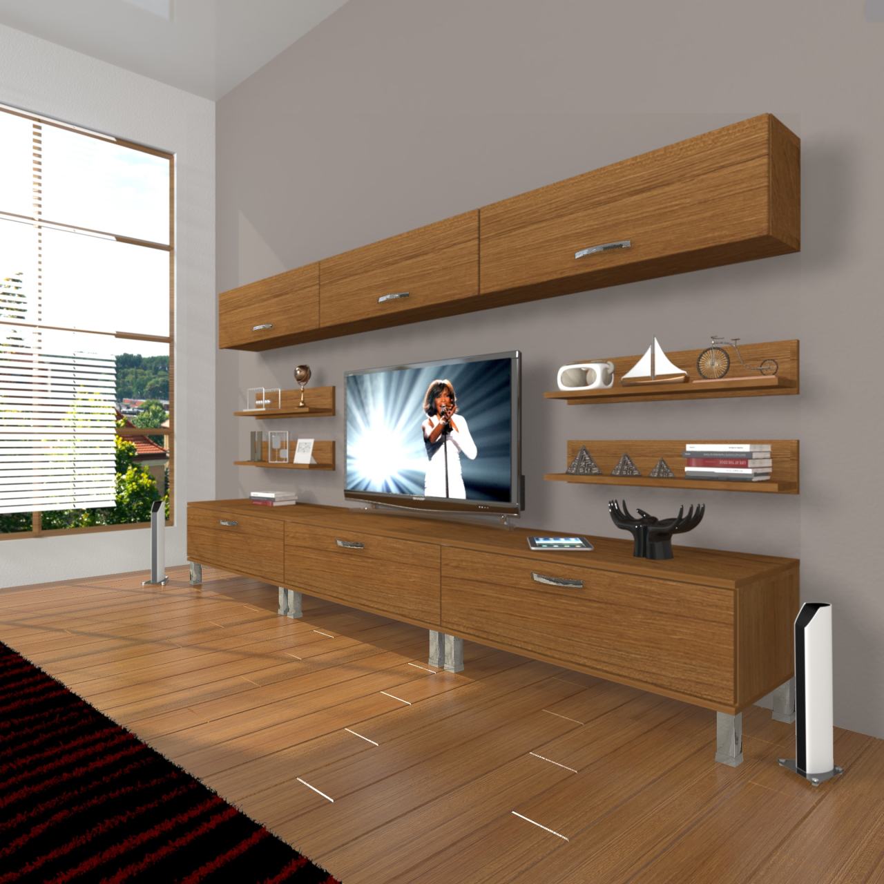 Decoraktiv Eko 8Y Slm Krom Ayaklı Tv Ünitesi Tv Sehpası Ceviz