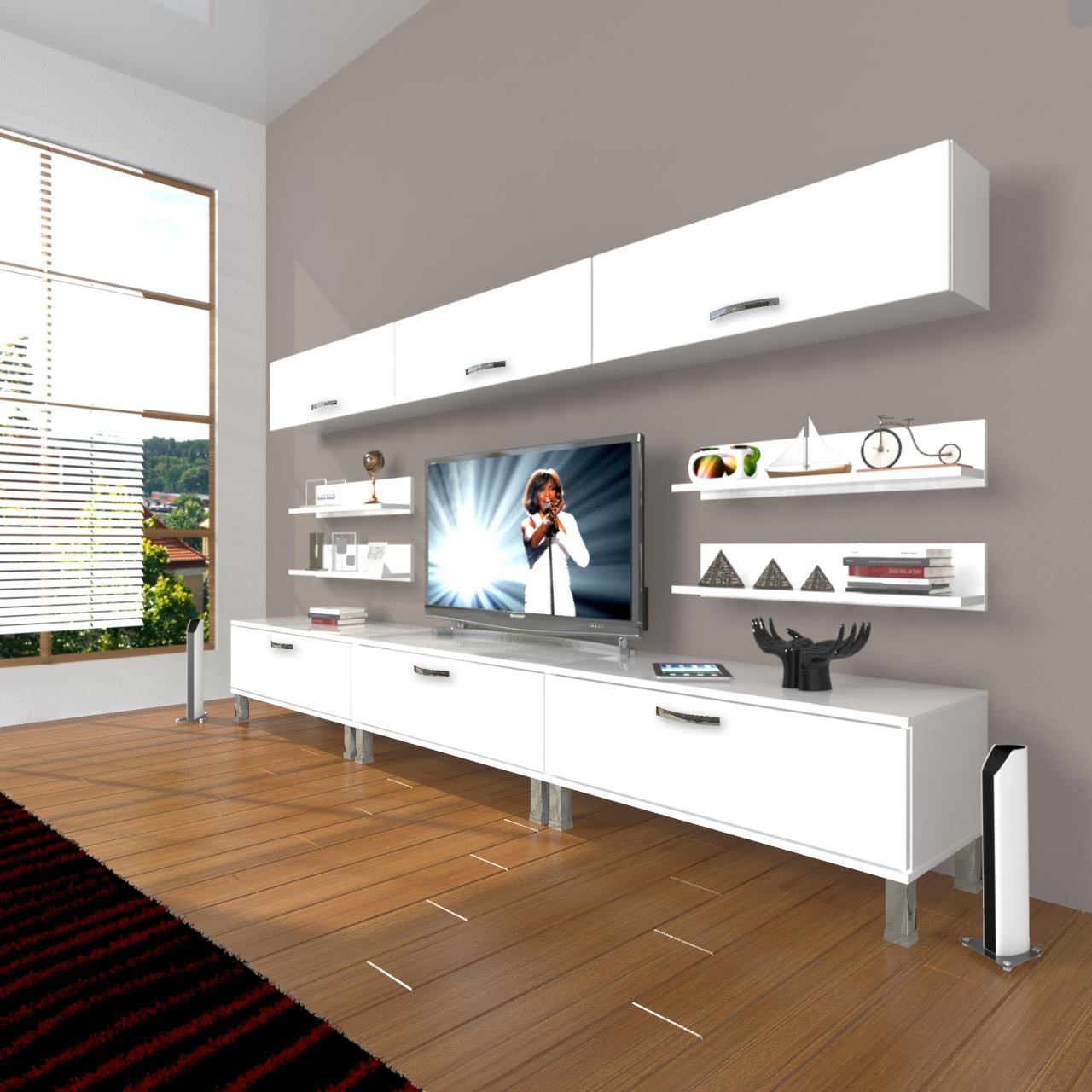Decoraktiv Eko 8Y Slm Krom Ayaklı Tv Ünitesi Tv Sehpası Parlak Beyaz