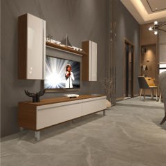 Decoraktiv Eko 5D Mdf Std Krom Ayaklı Tv Ünitesi Tv Sehpası Ceviz - Beyaz