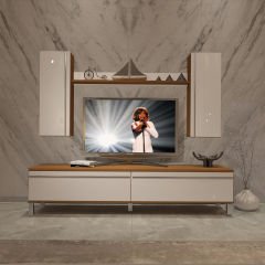 Decoraktiv Eko 5D Mdf Std Krom Ayaklı Tv Ünitesi Tv Sehpası Ceviz - Beyaz