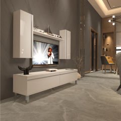 Decoraktiv Eko 5D Mdf Std Krom Ayaklı Tv Ünitesi Tv Sehpası Parlak Beyaz