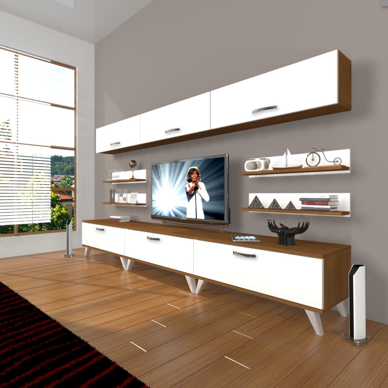 Decoraktiv Eko 8Y Slm Retro Tv Ünitesi Tv Sehpası Ceviz - Beyaz