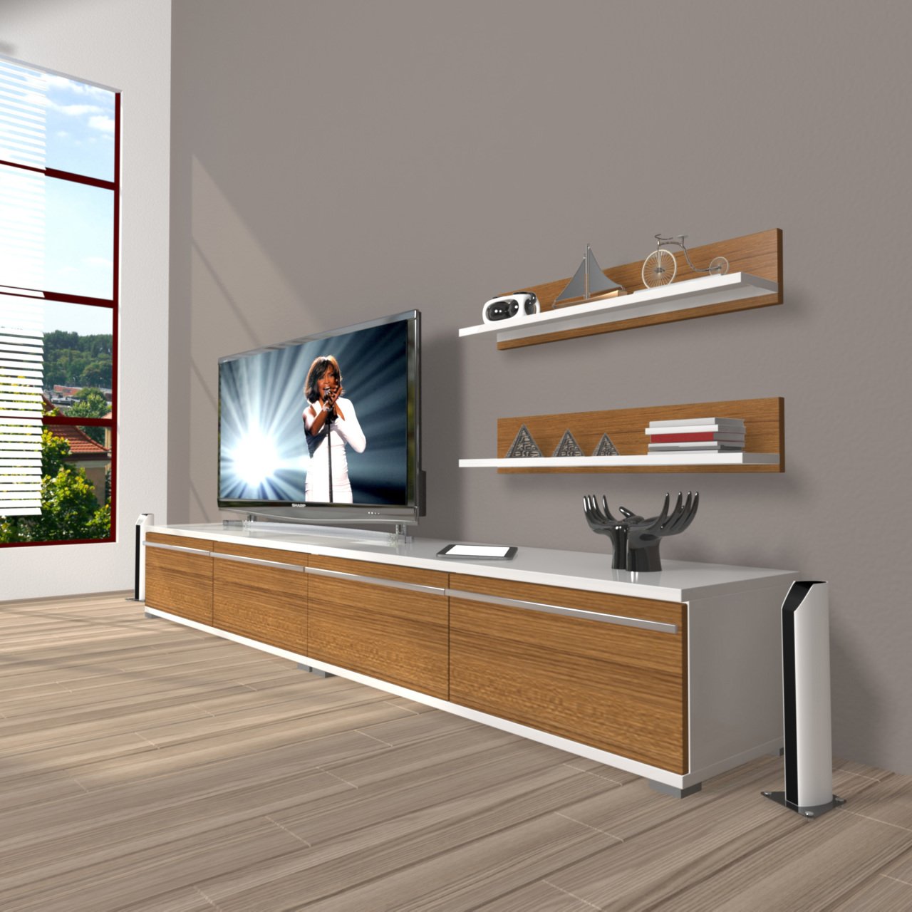 Decoraktiv Eko 200T Mdf Tv Ünitesi Tv Sehpası Beyaz - Ceviz