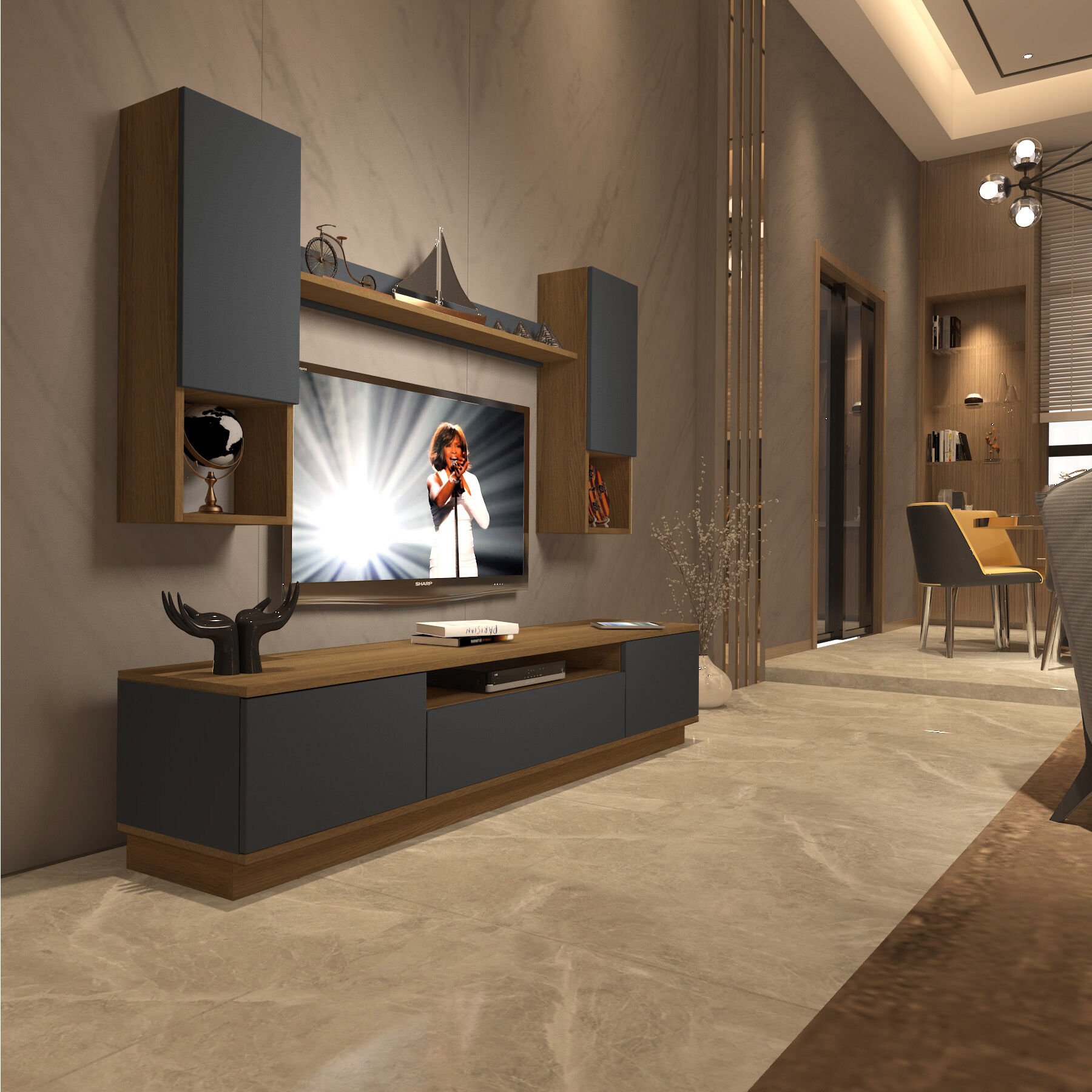 Decoraktiv Trio 5DAS Mdf Tv Ünitesi Tv Sehpası Pera - Antrasit