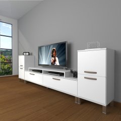 Decoraktiv Ekoflex On2 Slm Krom Ayaklı Tv Ünitesi Tv Sehpası Parlak Beyaz