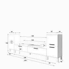 Decoraktiv Ekoflex On2 Slm Krom Ayaklı Tv Ünitesi Tv Sehpası Parlak Beyaz