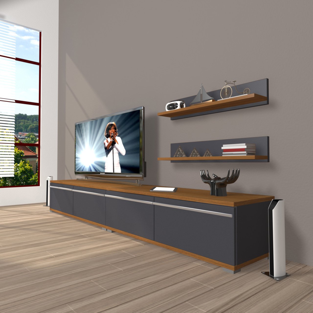 Decoraktiv Eko 200T Mdf Tv Ünitesi Tv Sehpası Ceviz - Antrasit