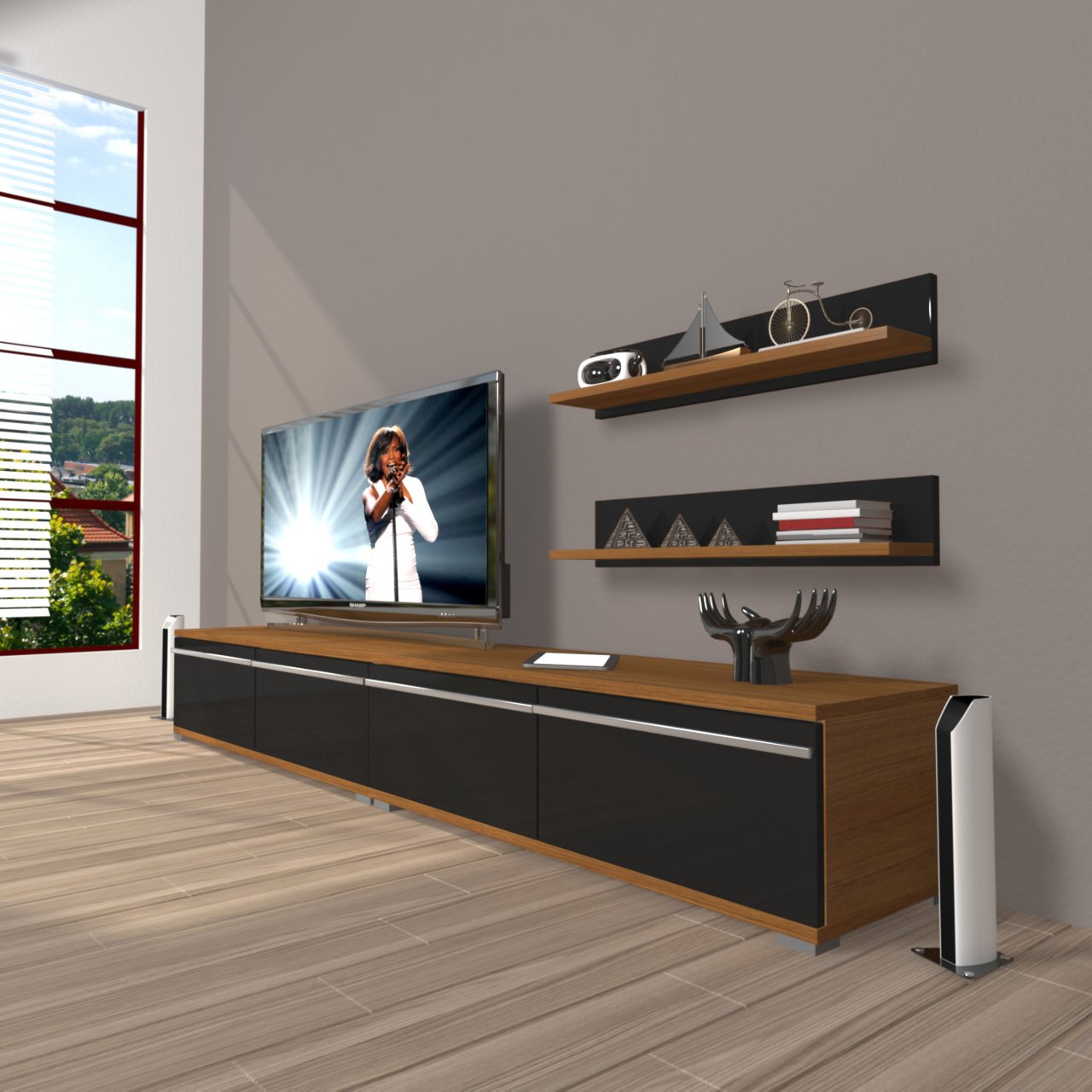 Decoraktiv Eko 200T Mdf Tv Ünitesi Tv Sehpası Ceviz - Siyah