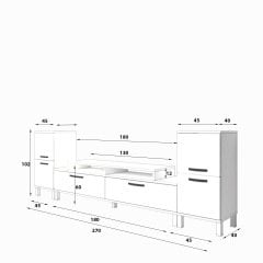 Decoraktiv Ekoflex On2 Slm Krom Ayaklı Tv Ünitesi Tv Sehpası Ceviz - Beyaz
