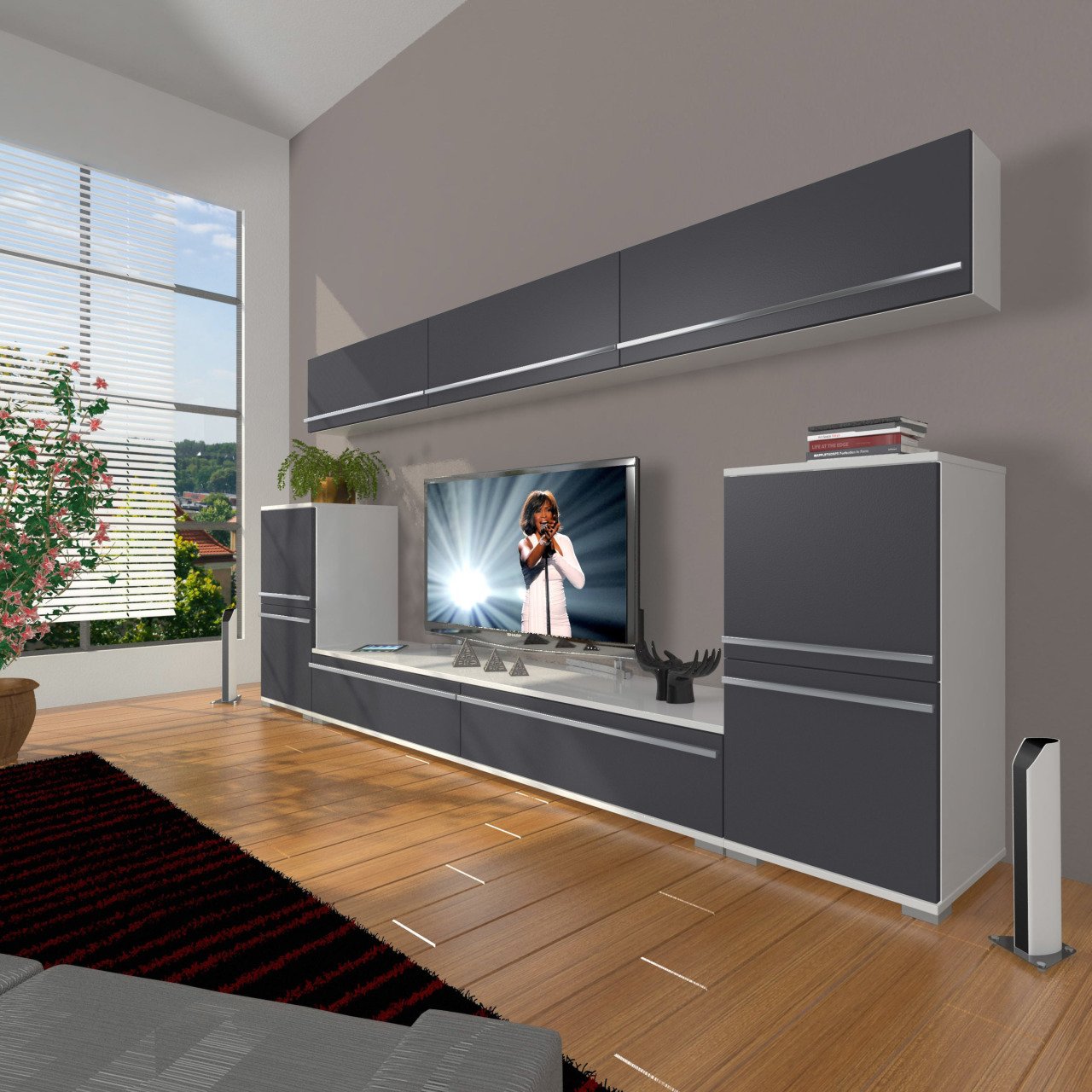 Decoraktiv Eko 9 Mdf Std Tv Ünitesi Tv Sehpası Beyaz - Antrasit