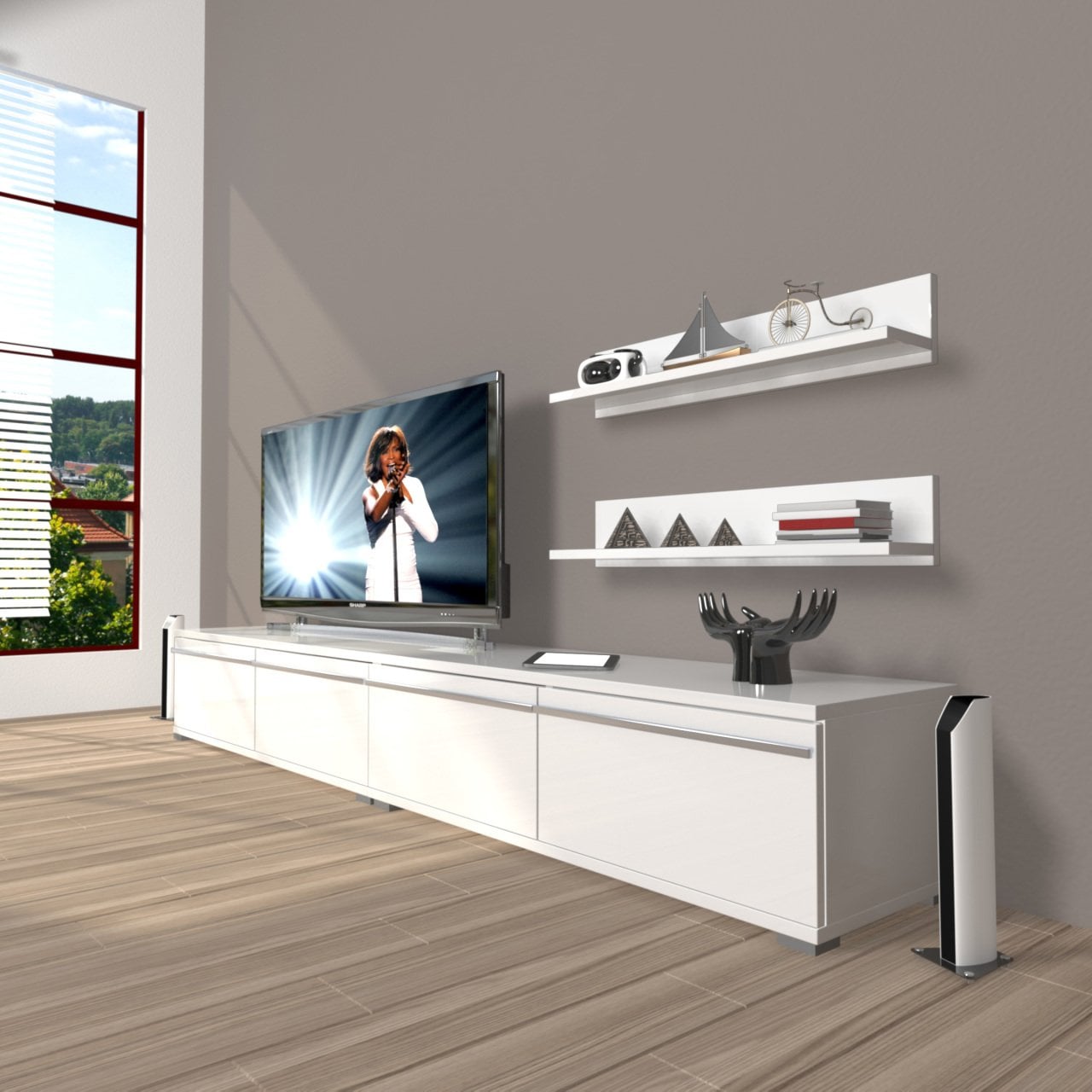 Decoraktiv Eko 200T Mdf Tv Ünitesi Tv Sehpası Parlak Beyaz