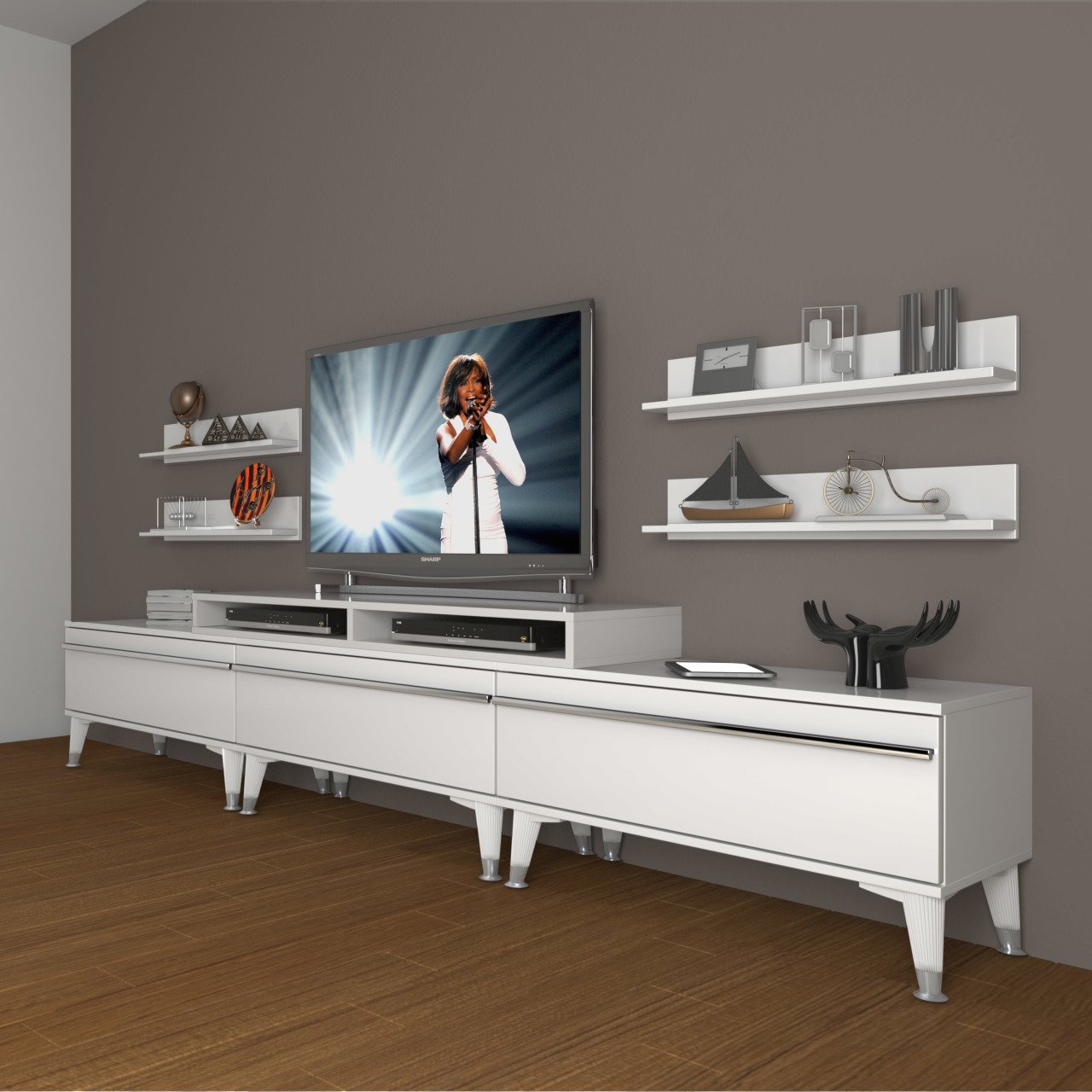 Decoraktiv Ekoflex 270r Mdf Silver Tv Ünitesi Tv Sehpası Parlak Beyaz