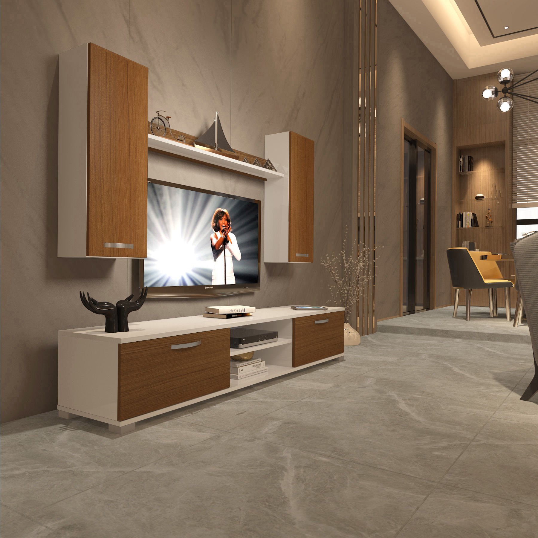 Decoraktiv Eko 5D Mdf Dvd Tv Ünitesi Tv Sehpası Beyaz - Ceviz