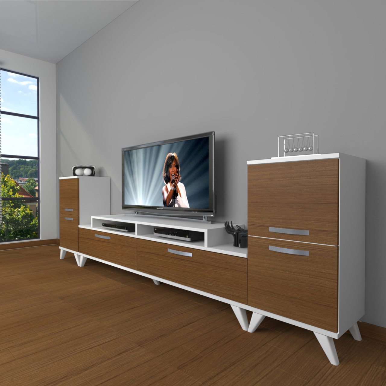 Decoraktiv Ekoflex On2 Slm Retro Tv Ünitesi Tv Sehpası Beyaz - Ceviz
