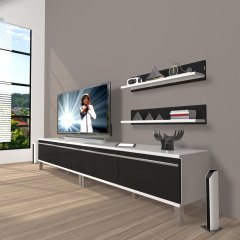 Decoraktiv Eko 200T Mdf Krom Ayaklı Tv Ünitesi Tv Sehpası Beyaz - Siyah