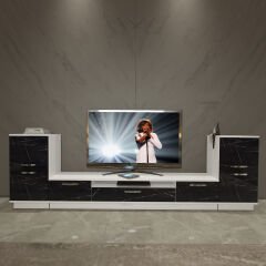 Decoraktiv Trio On2 Mdf Tv Ünitesi Tv Sehpası Beyaz - Siyah Mermer