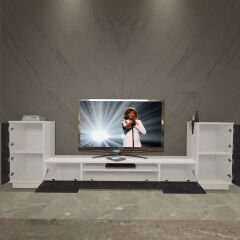 Decoraktiv Trio On2 Mdf Tv Ünitesi Tv Sehpası Beyaz - Siyah Mermer