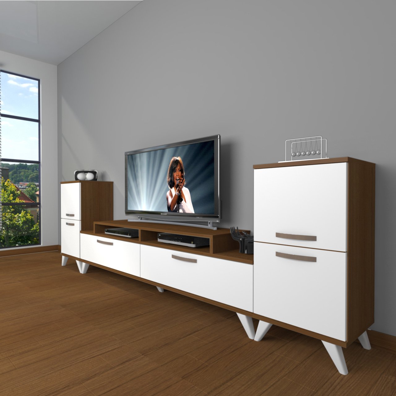 Decoraktiv Ekoflex On2 Slm Retro Tv Ünitesi Tv Sehpası Ceviz - Beyaz