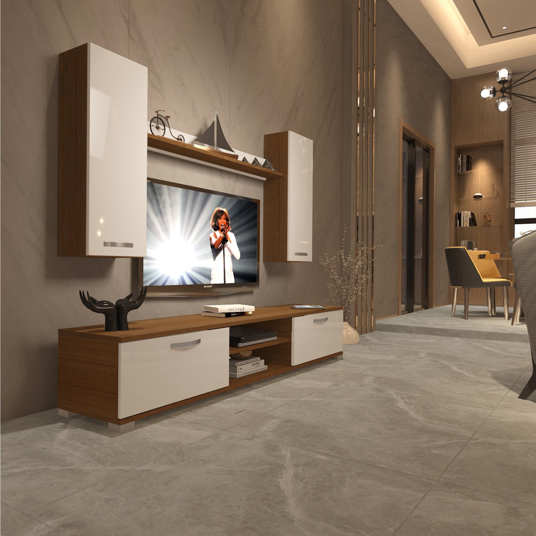 Decoraktiv Eko 5D Mdf Dvd Tv Ünitesi Tv Sehpası Ceviz - Beyaz