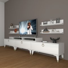 Decoraktiv Ekoflex 270r Mdf Gold Tv Ünitesi Tv Sehpası Parlak Beyaz