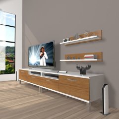 Decoraktiv Eko 200r Slm Krom Ayaklı Tv Ünitesi Tv Sehpası Beyaz - Ceviz