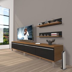Decoraktiv Eko 200T Mdf Krom Ayaklı Tv Ünitesi Tv Sehpası Ceviz - Siyah