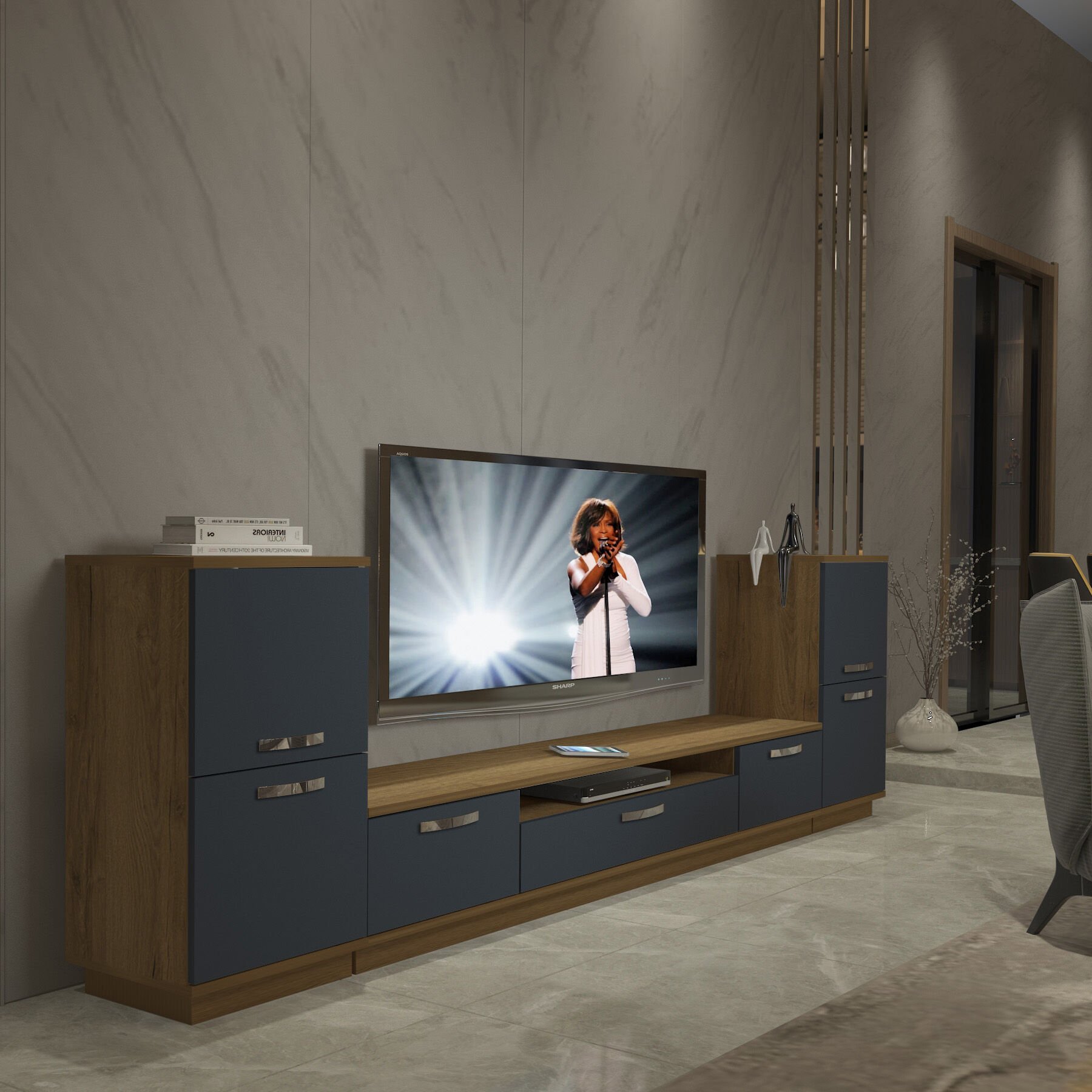 Decoraktiv Trio On2 Mdf Tv Ünitesi Tv Sehpası Pera - Antrasit