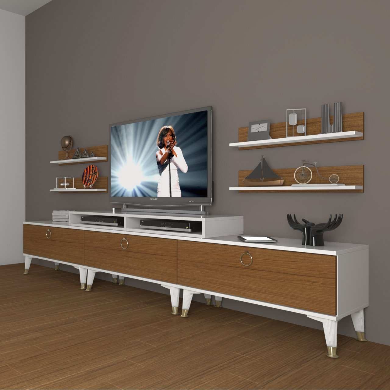 Decoraktiv Ekoflex 270r Mdf Gold Tv Ünitesi Tv Sehpası Beyaz - Ceviz
