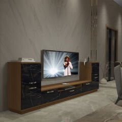 Decoraktiv Trio On2 Mdf Tv Ünitesi Tv Sehpası Ceviz - Siyah Mermer
