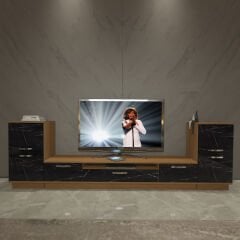 Decoraktiv Trio On2 Mdf Tv Ünitesi Tv Sehpası Ceviz - Siyah Mermer