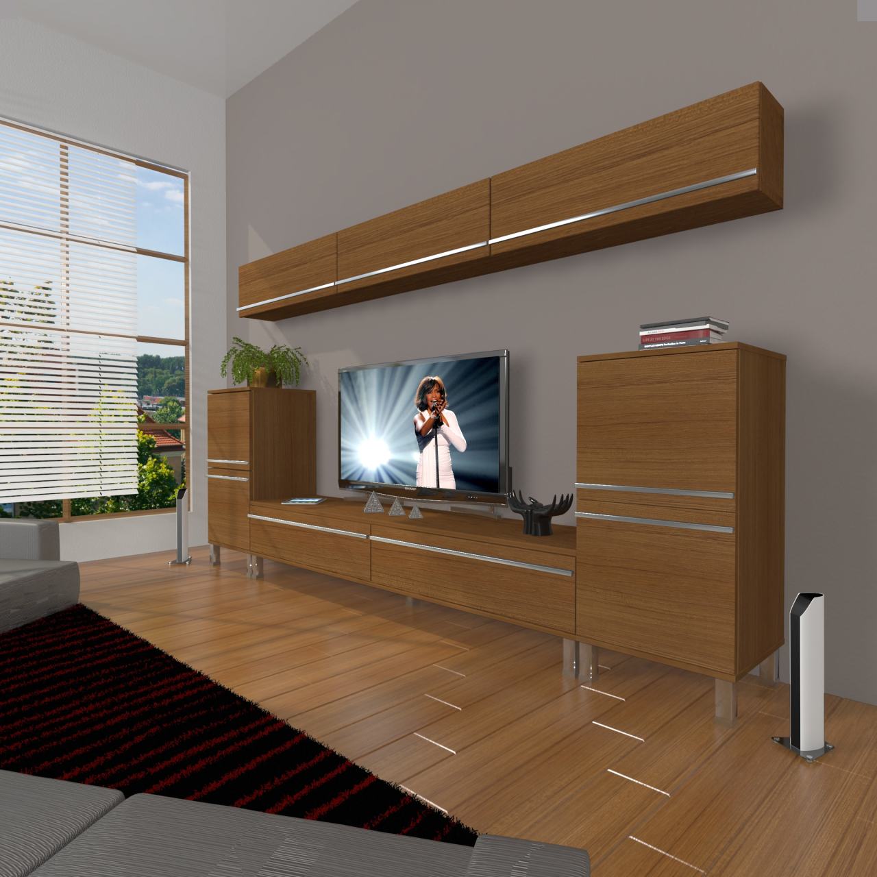 Decoraktiv Eko 9 Mdf Std Krom Ayaklı Tv Ünitesi Tv Sehpası Ceviz
