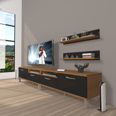 Decoraktiv Eko 200r Slm Krom Ayaklı Tv Ünitesi Tv Sehpası Ceviz - Siyah