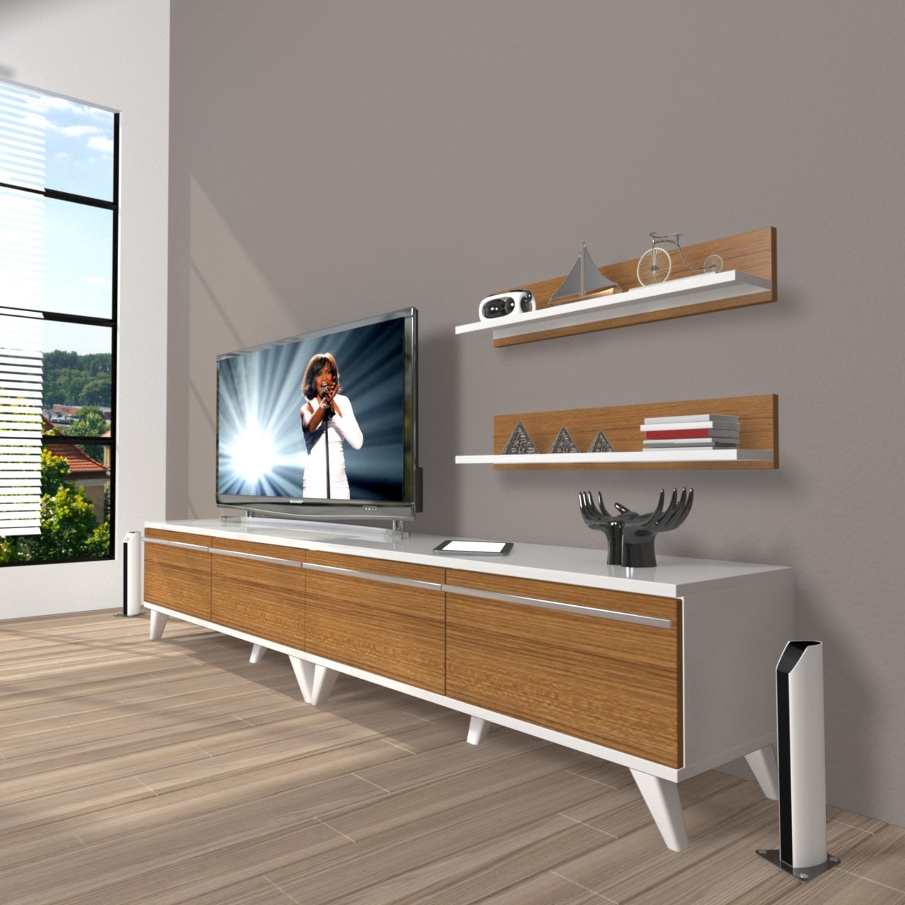 Decoraktiv Eko 200T Mdf Retro Tv Ünitesi Tv Sehpası Beyaz - Ceviz